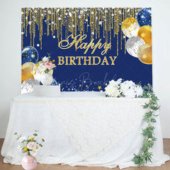 Lofaris Glitter Diamond Balloon Navy Blue Birthday Backdrop