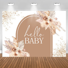 Lofaris Glitter Floral Brown Hello Baby Shower Party Backdrop