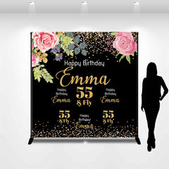 Lofaris Glitter Floral Custom Name 55th Birthday Backdrop