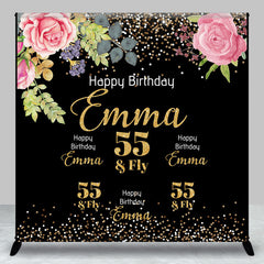 Lofaris Glitter Floral Custom Name 55th Birthday Backdrop