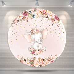 Lofaris Glitter Floral Elephant Round Baby Shower Backdrop