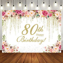 Lofaris Glitter Floral Happy 80th Birthday Party Backdrop
