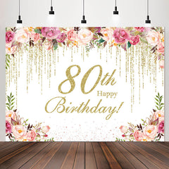 Lofaris Glitter Floral Happy 80th Birthday Party Backdrop