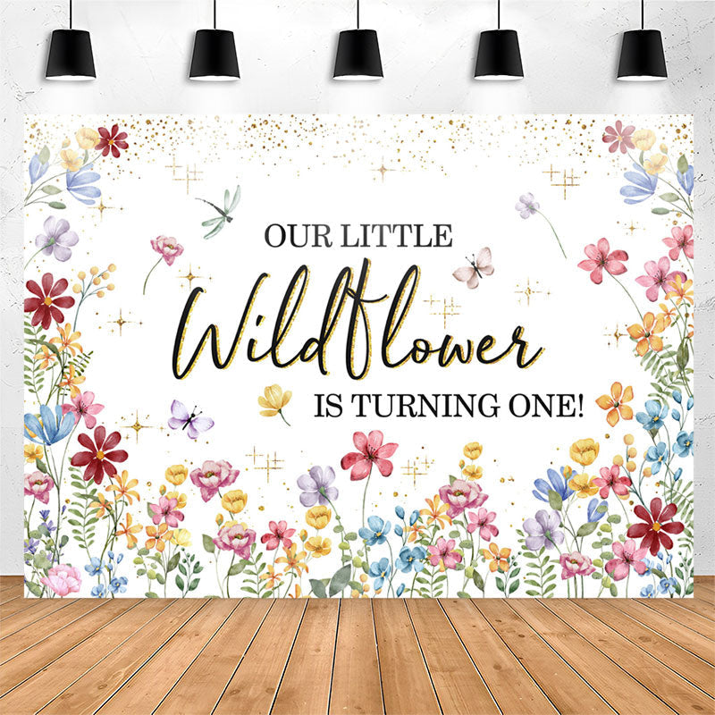 Lofaris Glitter Floral Spring 1st Birthday Backdrop For Girl
