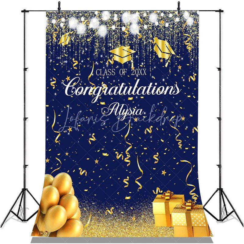 Lofaris Glitter Gloden Balloon Class Of 2022 Graduare Backdrop