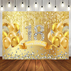 Lofaris Glitter Gold Balloons Diamond 18Th Birthday Backdrop
