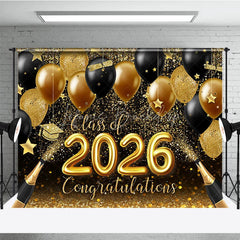 Lofaris Glitter Gold Black Balloon Bokeh Graduation Backdrop