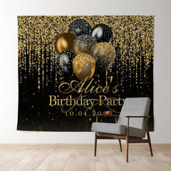 Lofaris Glitter Gold Black Balloon Custom Birthday Backdrop