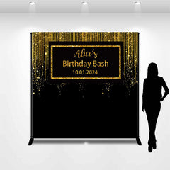 Lofaris Glitter Gold Black Custom Birthday Bash Backdrop