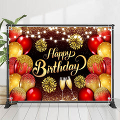 Lofaris Glitter Gold Red Balloons Goblet Birthday Backdrop