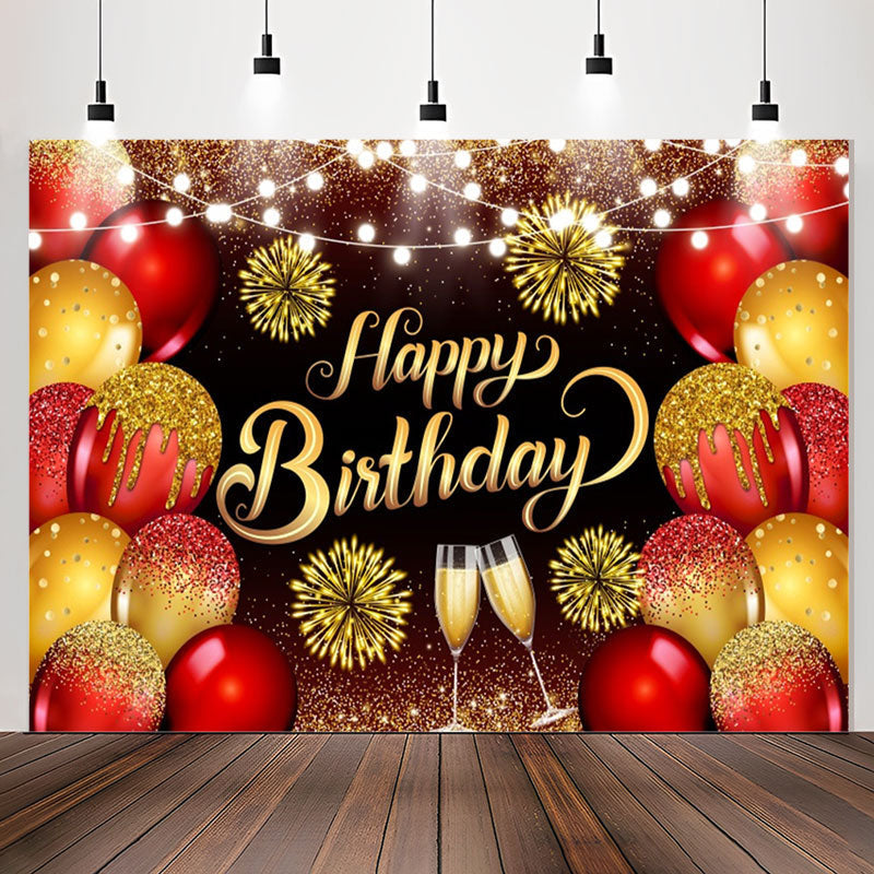 Lofaris Glitter Gold Red Balloons Goblet Birthday Backdrop