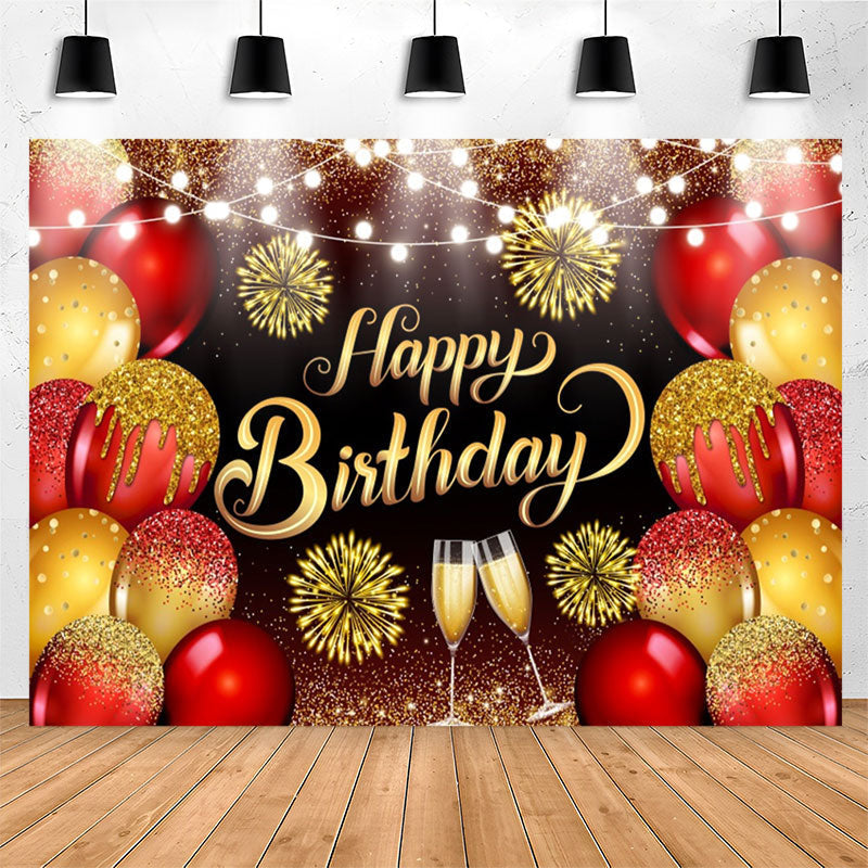 Lofaris Glitter Gold Red Balloons Goblet Birthday Backdrop