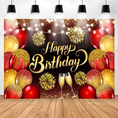 Lofaris Glitter Gold Red Balloons Goblet Birthday Backdrop