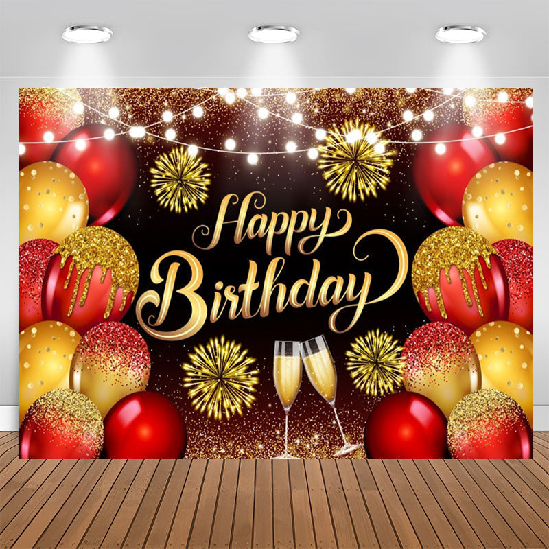 Lofaris Glitter Gold Red Balloons Goblet Birthday Backdrop