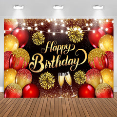 Lofaris Glitter Gold Red Balloons Goblet Birthday Backdrop