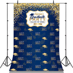 Lofaris Glitter Golden Blue Graduation Party Prom Backdrop