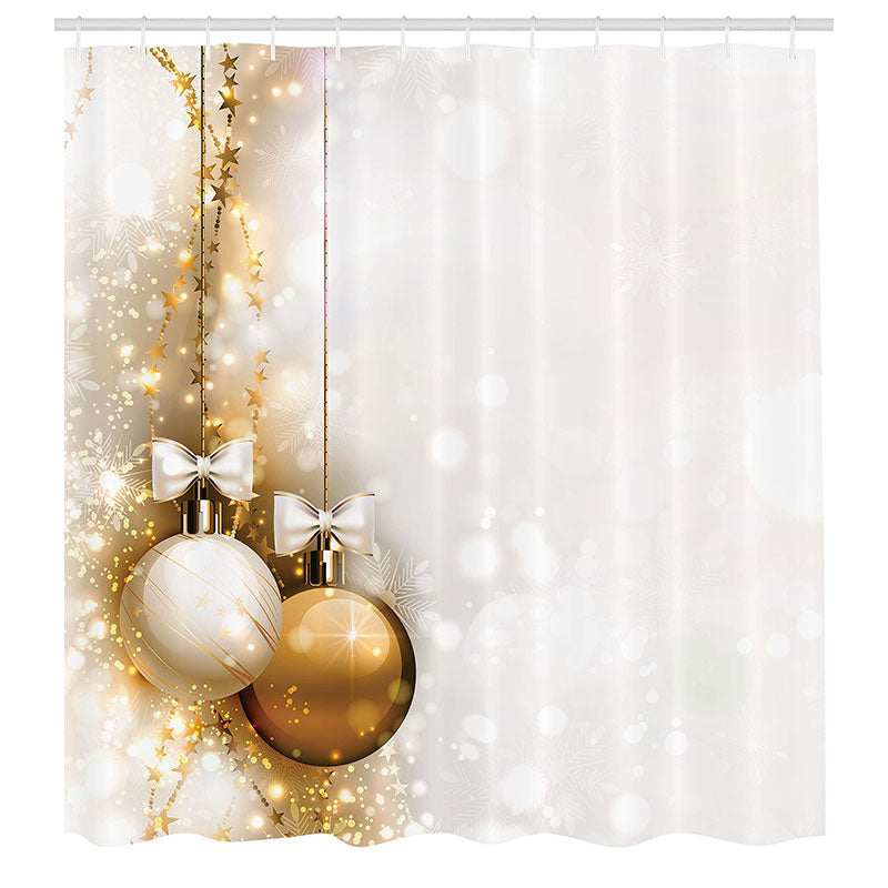 Lofaris Glitter Golden Ball White Christmas Shower Curtain