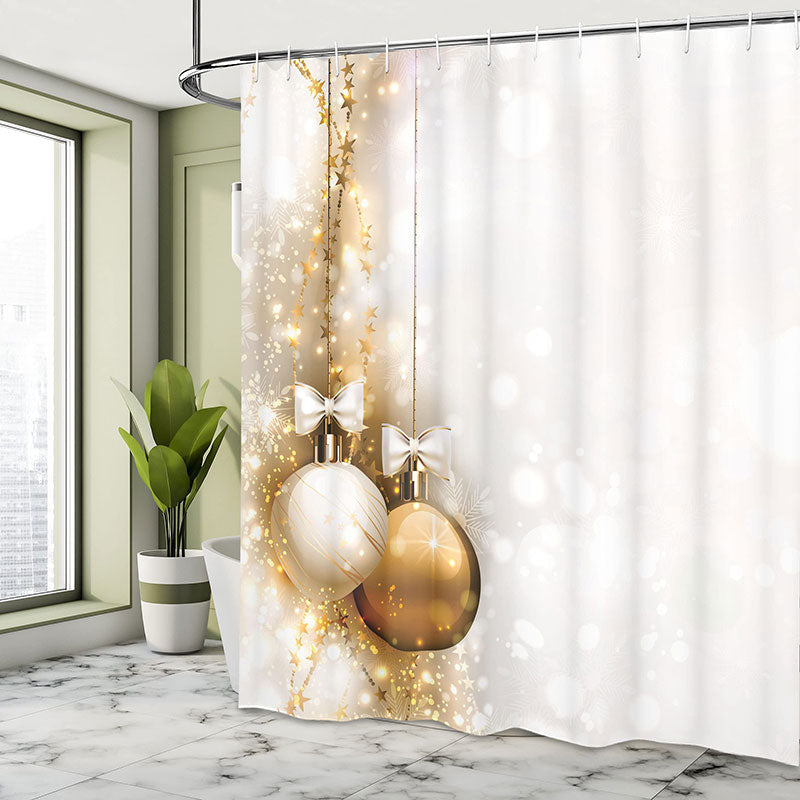 Lofaris Glitter Golden Ball White Christmas Shower Curtain