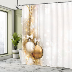 Lofaris Glitter Golden Ball White Christmas Shower Curtain