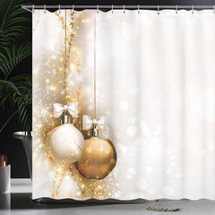 Lofaris Glitter Golden Ball White Christmas Shower Curtain