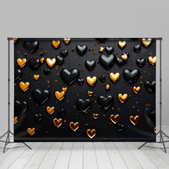 Lofaris Glitter Golden Black Heart Valentines Day Backdrop