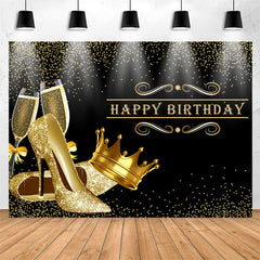 Lofaris Glitter Golden Heels Crown Black Birthday Backdrop