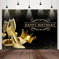 Lofaris Glitter Golden Heels Crown Black Birthday Backdrop