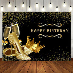 Lofaris Glitter Golden Heels Crown Black Birthday Backdrop