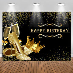 Lofaris Glitter Golden Heels Crown Black Birthday Backdrop