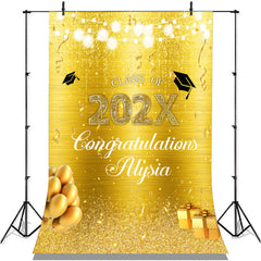 Lofaris Glitter Golden Yellow Balloons Graduation Backdrop