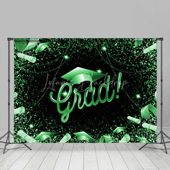Lofaris Glitter Green And Black Theme Happy Graduation Backdrop