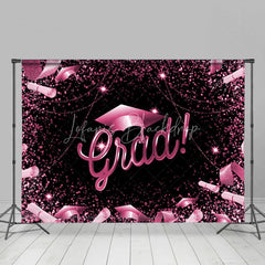 Lofaris Glitter Hot Pink And Black Happy Graduation Backdrop