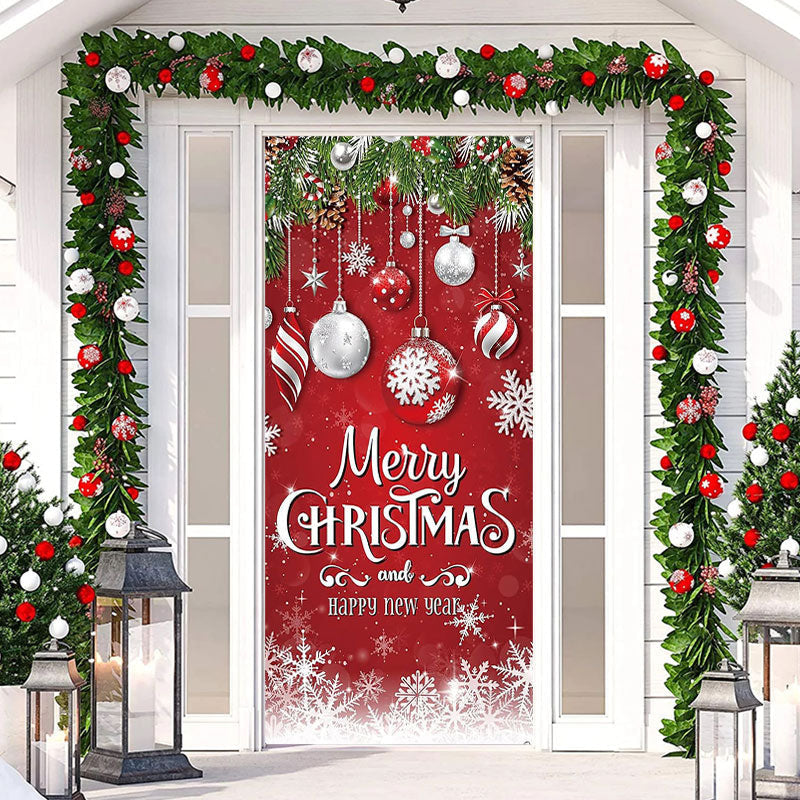 Lofaris Glitter Light Ball Red New Year Christmas Door Cover