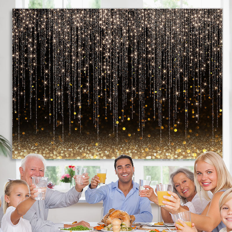 Lofaris Glitter Lines And Black Golden Bokeh Birthday Backdrop