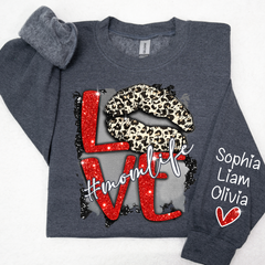 Lofaris Glitter Love Mom Life Sweatshirt With Kids Name On Sleeve Personalized Mother Day Gift For LTP01
