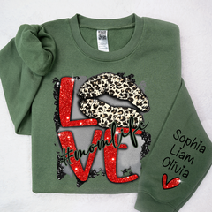 Lofaris Glitter Love Mom Life Sweatshirt With Kids Name On Sleeve Personalized Mother Day Gift For LTP01