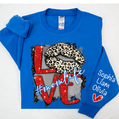 Lofaris Glitter Love Mom Life Sweatshirt With Kids Name On Sleeve Personalized Mother Day Gift For LTP01