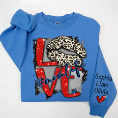 Lofaris Glitter Love Mom Life Sweatshirt With Kids Name On Sleeve Personalized Mother Day Gift For LTP01
