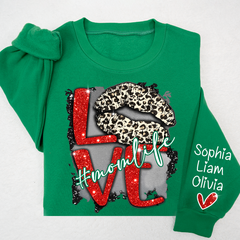 Lofaris Glitter Love Mom Life Sweatshirt With Kids Name On Sleeve Personalized Mother Day Gift For LTP01