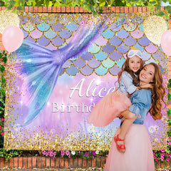 Lofaris Glitter Mermaid Fishtail Custom Birthday Backdrop