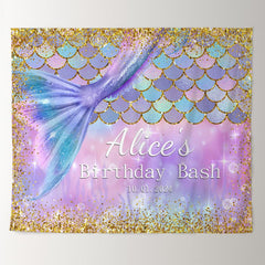 Lofaris Glitter Mermaid Fishtail Custom Birthday Backdrop