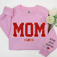 Lofaris Glitter Mom Est Red Letters Custom Name Sweatshirt