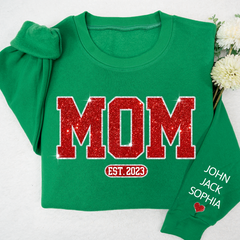 Lofaris Glitter Mom Est Red Letters Custom Name Sweatshirt