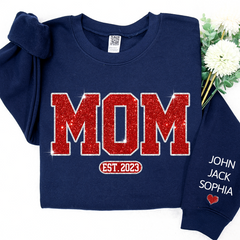 Lofaris Glitter Mom Est Red Letters Custom Name Sweatshirt