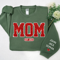 Lofaris Glitter Mom Est Red Letters Custom Name Sweatshirt