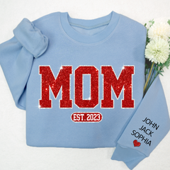 Lofaris Glitter Mom Est Red Letters Custom Name Sweatshirt
