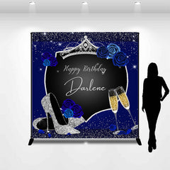 Lofaris Glitter Navy Blue Floral Custom Birthday Backdrop