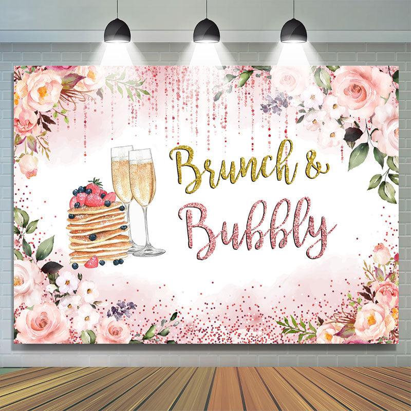 Lofaris Glitter Pink Brunch Bubbly Bridal Shower Backdrop