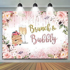 Lofaris Glitter Pink Brunch Bubbly Bridal Shower Backdrop