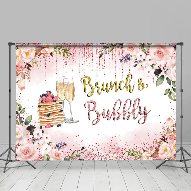 Lofaris Glitter Pink Brunch Bubbly Bridal Shower Backdrop